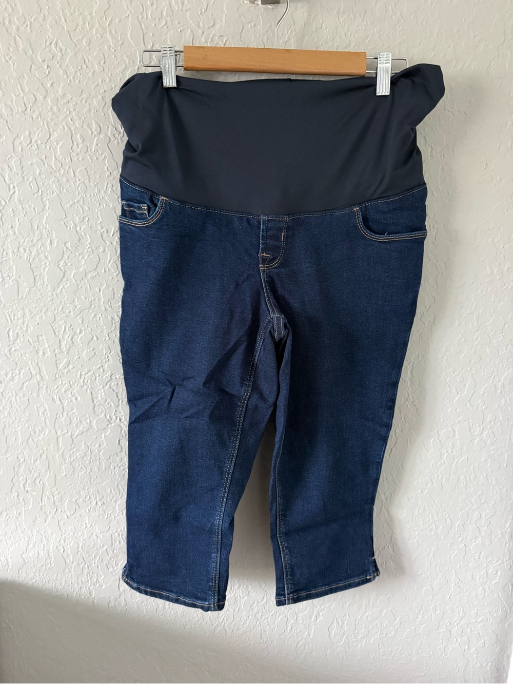 Old Navy Dark Blue Denim Maternity Crop Jeans with Navy Overband NEW